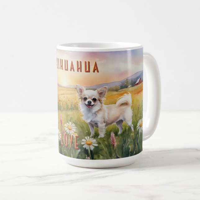Mug Cream Chihuahua Twins au lever du soleil (Devant droit)
