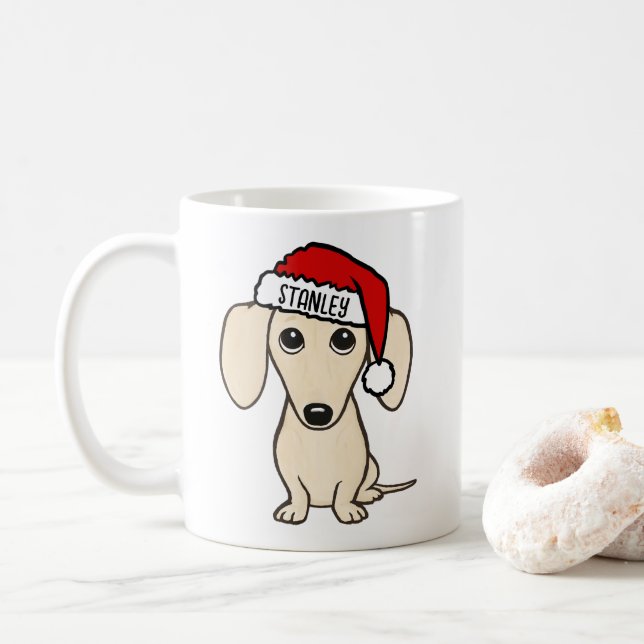 Mug Cream Dachshund Père Noël Wiener Dog Nom personnal (Avec donut)