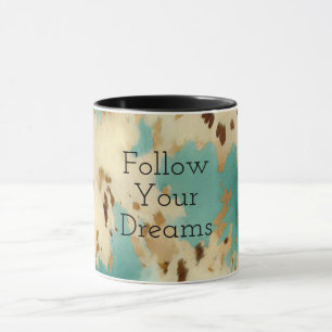 Mug Cream Gold Turquoise Cowhide Animal