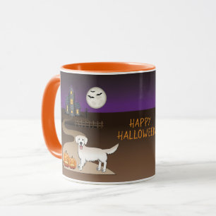 Mug Cream Golden Retriever Et Halloween Maison Hantée