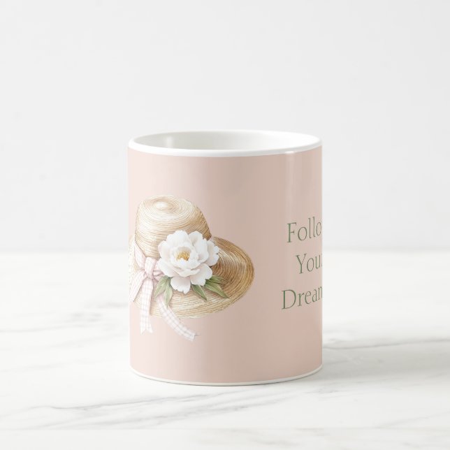 Mug Cream Hat Pink Bow White Flower (Centre)