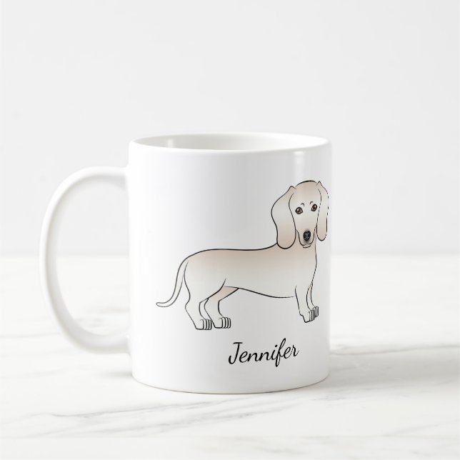 Mug Cream Smooth Coat Dachshund Dessin Chien avec nom (Gauche)