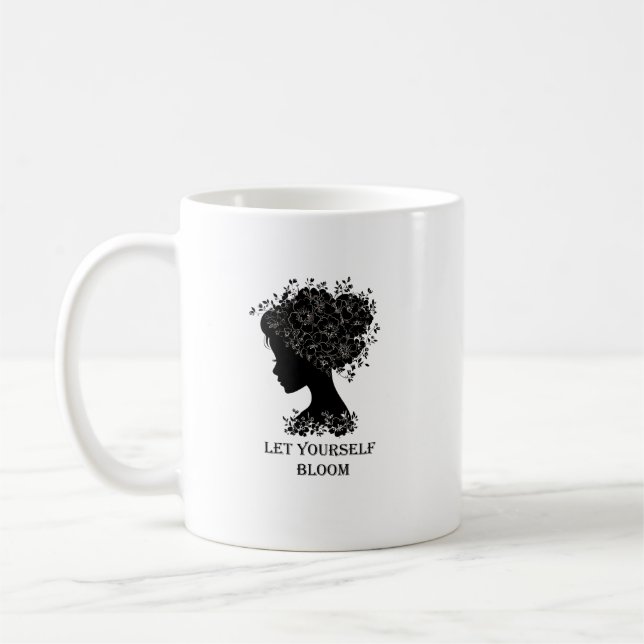 Mug Création élégante de silhouette florale noir et bl (Gauche)