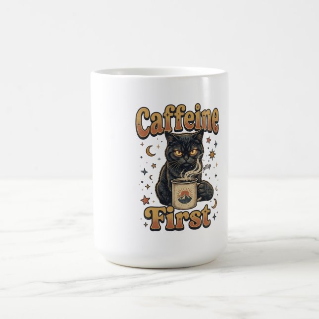 Mug Création Matin Café Chat Noir (Centre)