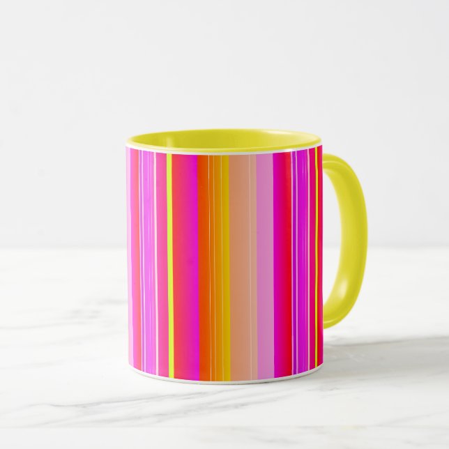 Mug Créative magenta jaune rose artsy rayé (Devant droit)