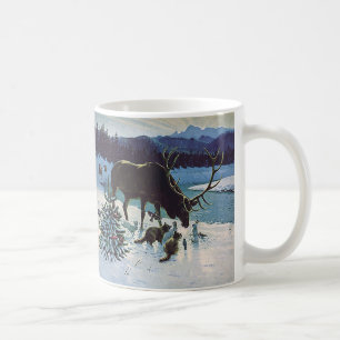 Mug Créatures forestières vintages et wapitis en neige