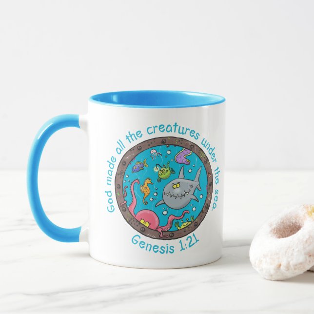 Mug Créatures marines drôles bande dessinée verset bib (Avec donut)