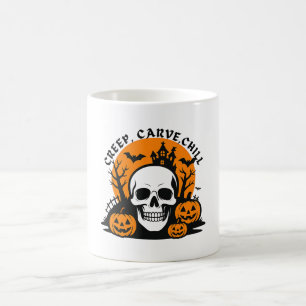 Mug Creep, Carve, Chill : Crâne d'Halloween et Citroui