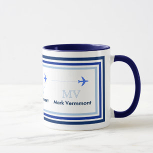 Mug créer un monogramme bleu pour les pilotes d'avion