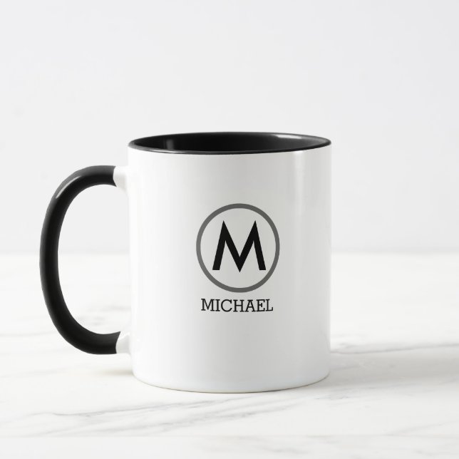 Mug créer votre propre nom monogramme noir blanc (Gauche)