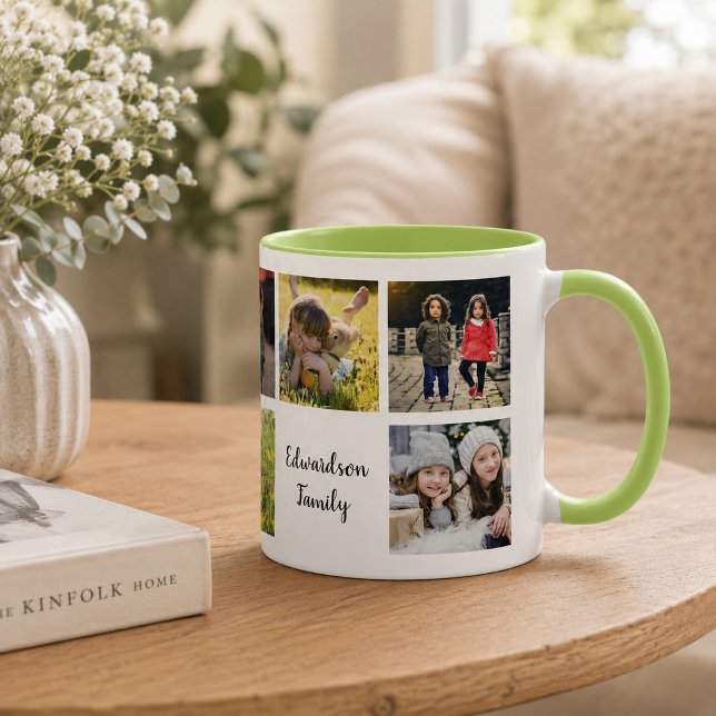 Mug Créez le nom de votre propre collage de photos de  (Create your own family photo collage name mug. Nice keepsake mug with beautiful family moments.)