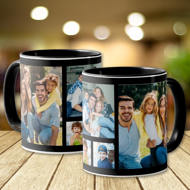 Mug Créez votre propre collage de 5 photos Noir (Créateur téléchargé)