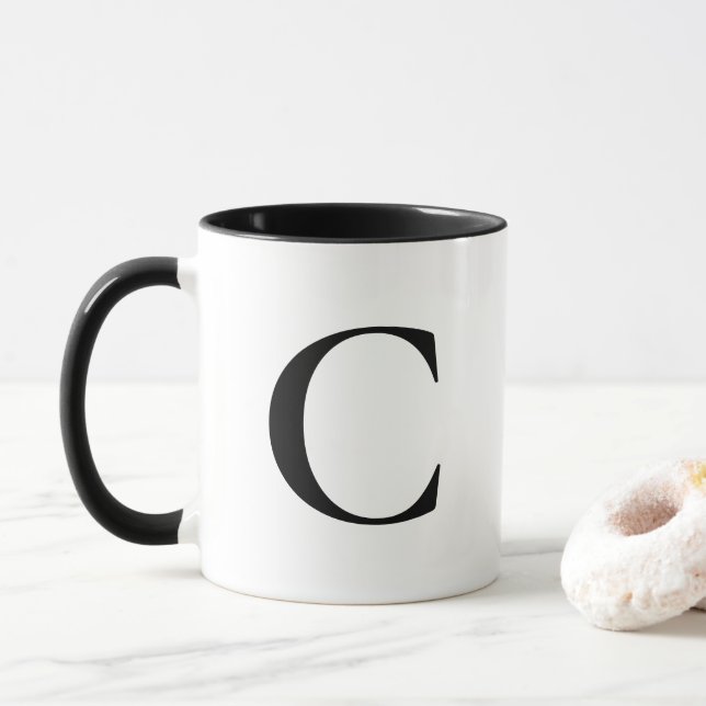 Mug Créez votre propre grand monogramme noir (Avec donut)