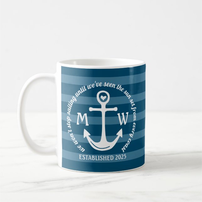 Mug Créez votre propre logo côtier de coeur nautique (Gauche)