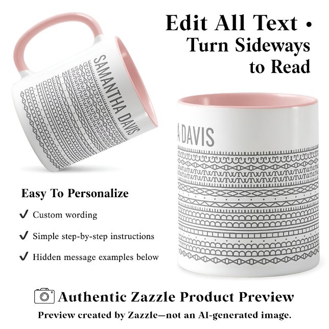 Mug Créez Votre Propre Long Message Caché & Nom Gris (Créateur téléchargé)