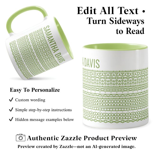 Mug Créez Votre Propre Long Message Caché & Nom L Vert (Créateur téléchargé)