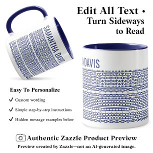 Mug Créez Votre Propre Long Message Caché & Nom Navy