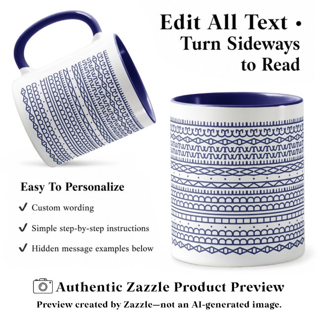 Mug Créez Votre Propre Long Message Caché, Texte, Navy (Créateur téléchargé)