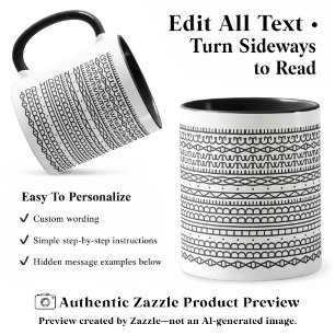 Mug Créez Votre Propre Long Message Caché, Texte, Noir