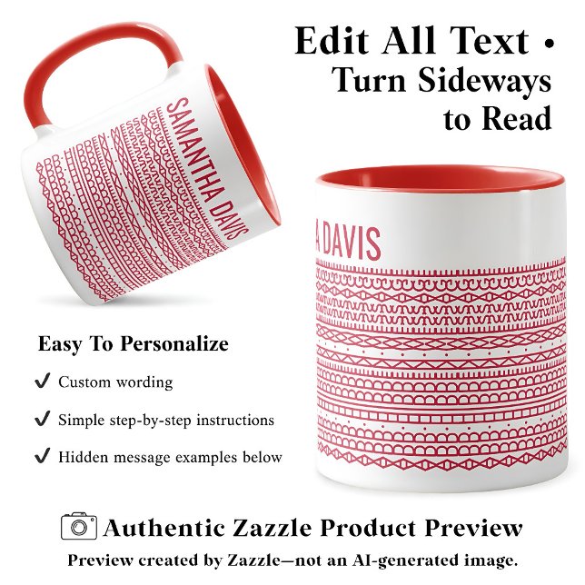 Mug Créez Votre Propre Message Caché Long & Nom Rouge (Créateur téléchargé)