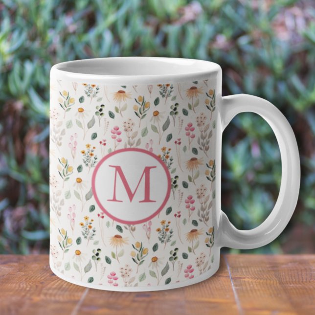 Mug Créez votre propre monogramme floral personnalisé (Créateur téléchargé)