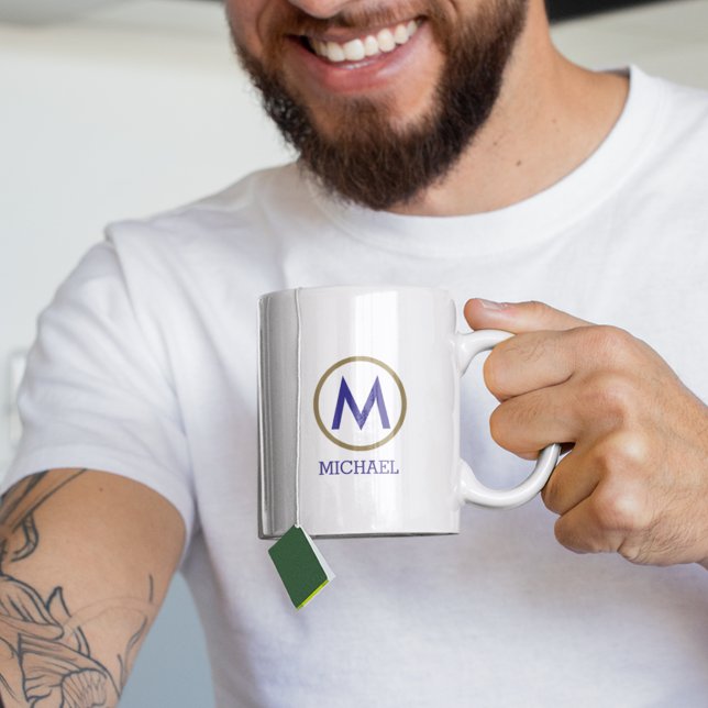 Mug Créez votre propre nom Monogram Blue (Créateur téléchargé)