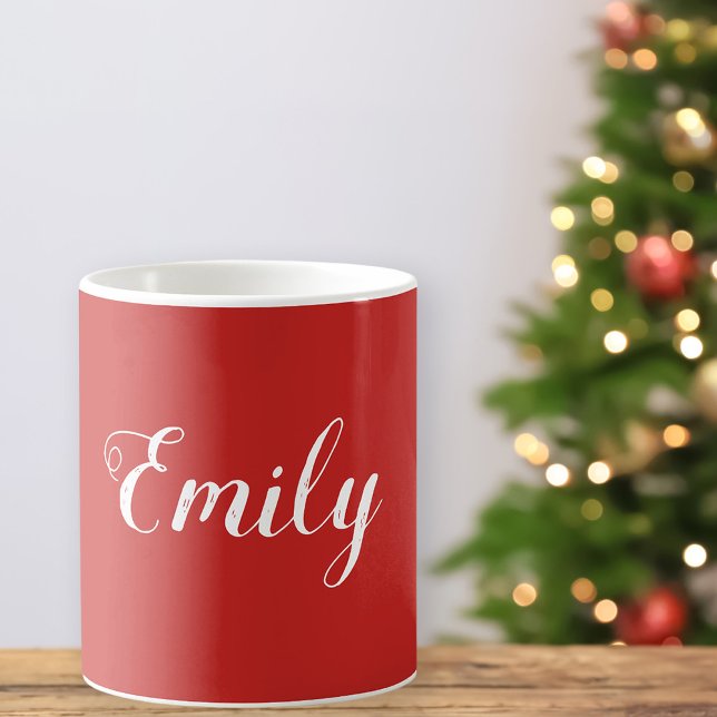 Mug Créez votre propre nom Musique de Noël | Red (Stylishly Personalize with Your Custom Name.)