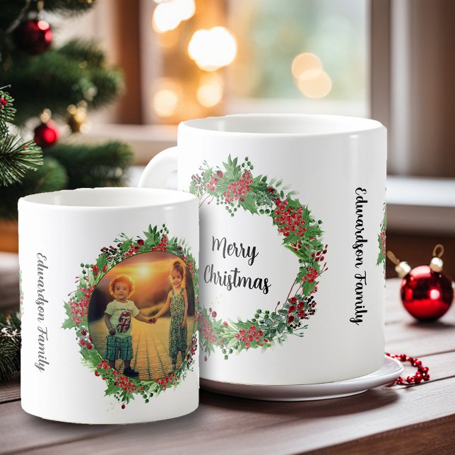 Mug Créez votre propre photo de famille Joyeux Noël (Create your own Merry Christmas family photo Coffee Mug. Very personal and unique Holiday mug.)