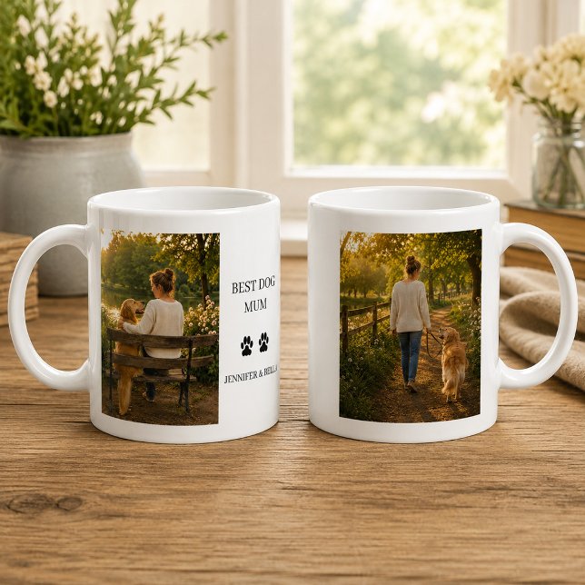Mug Créez votre propre photo monogrammée de meilleure  (Create your own Best dog mum monogrammed photo Coffee Mug. You can add your own photos and names.)
