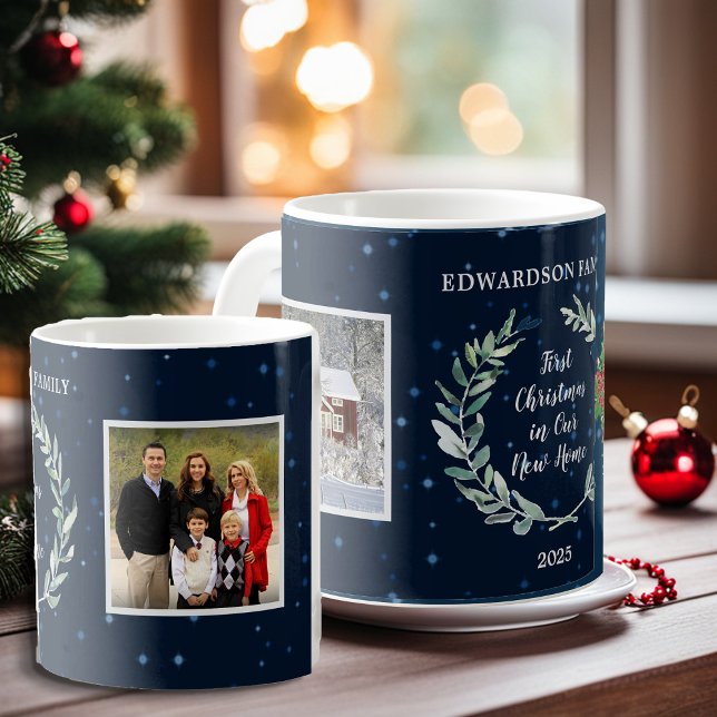 Mug Créez votre propre Premier Noël dans les nouvelles (Create your own First Christmas in our new Home photo mug. Add your own photos, name, year and text,)
