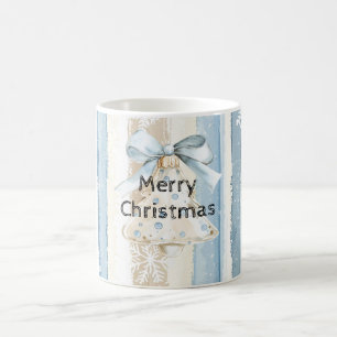 Mug Crème bleue Stripes de Noël Snowflakes Ornement