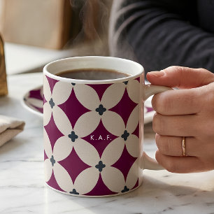 Mug Crème Bourgogne Personnalisée Treillis Géométrique