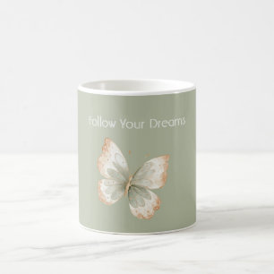 Mug Crème Bronzée Rêves Papillon Vert