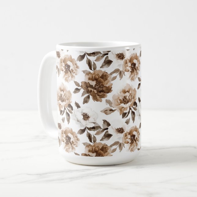 Mug Crème Brown Fleurs blanches Noël (Devant gauche)