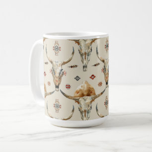 Mug Crème Brown Plumes indigènes tribales Crème crânes