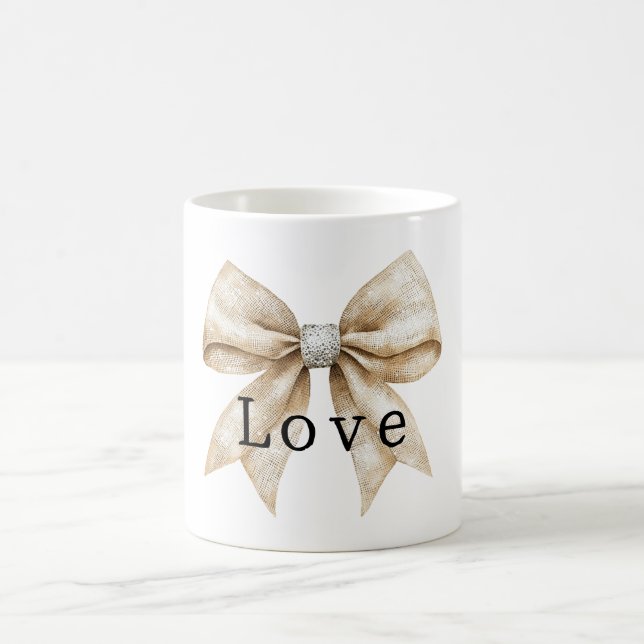 Mug Crème chic blanc argent glam Bow Love (Centre)
