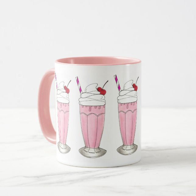 Mug Crème de glace aux fraises roses Shake Milkshake D (Devant gauche)