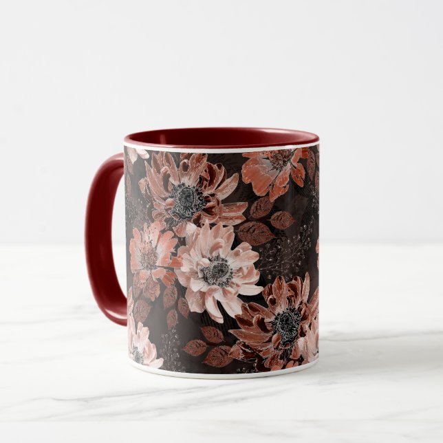 Mug Crème, fleurs de teracote sur un arrière - plan br (Devant gauche)