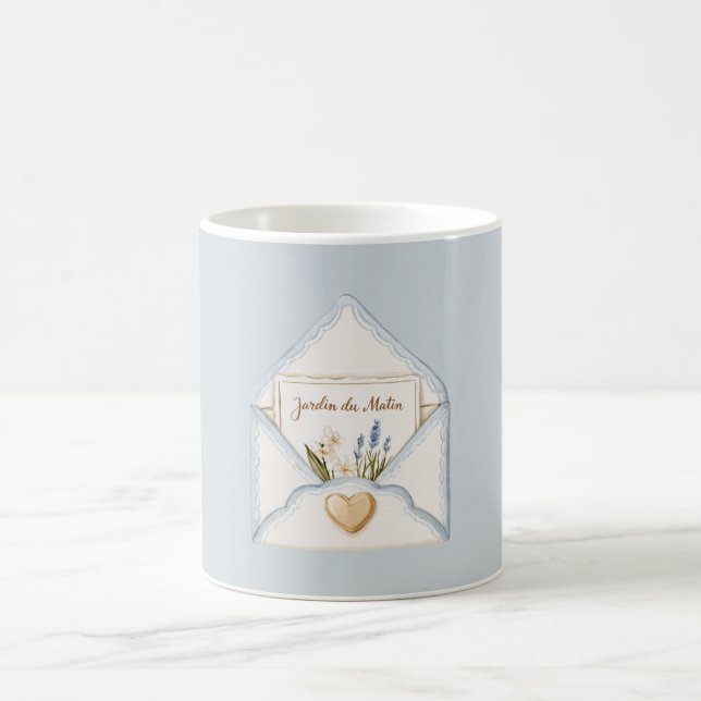 Mug Crème Florale à Coeur Enveloppe Bleu Clair Françai (Centre)