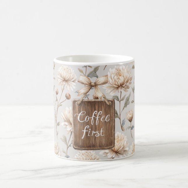 Mug Crème Florale Marron Cacao Café D'abord   (Centre)