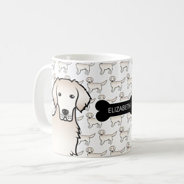 Mug Crème Golden Retriever Chien avec chien os et nom (Devant gauche)