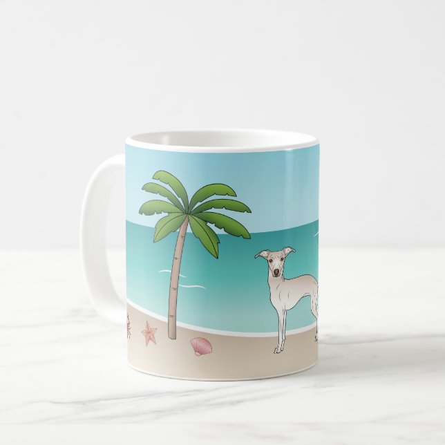 Mug Crème Greyhound Italien À Tropical Summer Beach (Devant gauche)