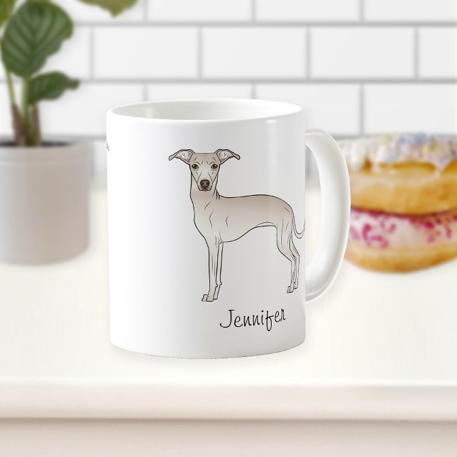 Mug Crème Italien Greyhound Cute Dessin Chien Avec Nom (Créateur téléchargé)