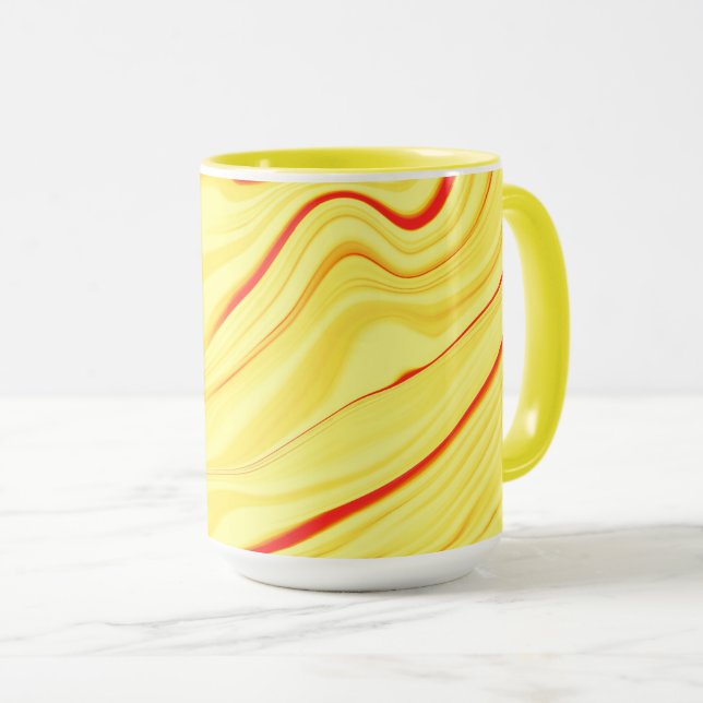 Mug Crème mangue, avec trait de corail ou de rouge cou (Devant droit)