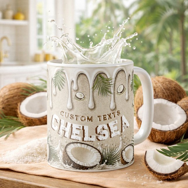 Mug Crème Marron Coco Tropical Rétro Nom Personnalisé (Créateur téléchargé)