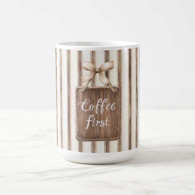 Mug Crème marron Cocoa rayures café d'abord   (Centre)