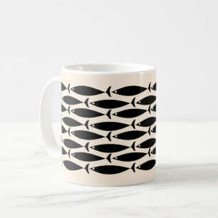Mug Crème Moyen-siècle moderne Retro Poisson noir & am