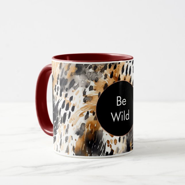 Mug Crème noire blanche léopard animal Anniversaire (Devant gauche)