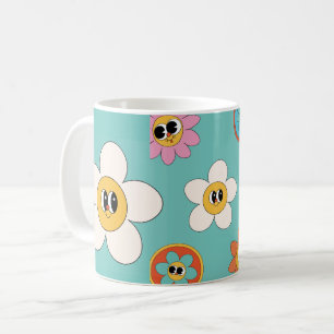 Mug crème rose illustration muqueuse à fleurs rétro