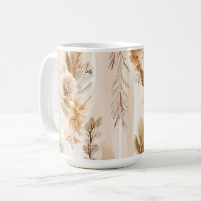 Mug Crème Rustique Floral Boho (Devant gauche)